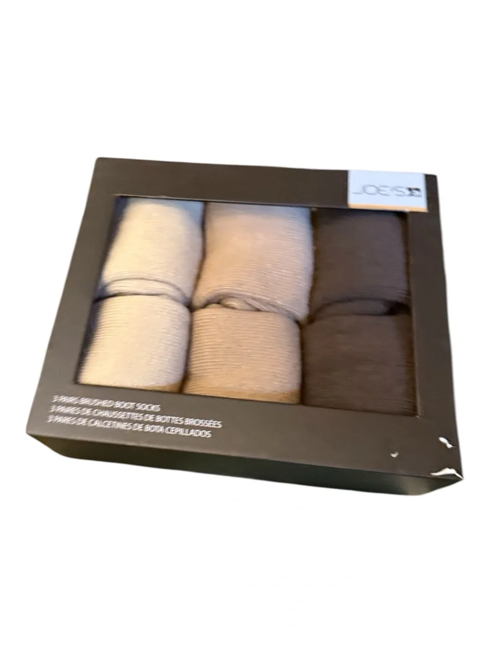 Joe’s 3-Pair Brushed Boot Socks – Neutral Tones – One Size – New in Package